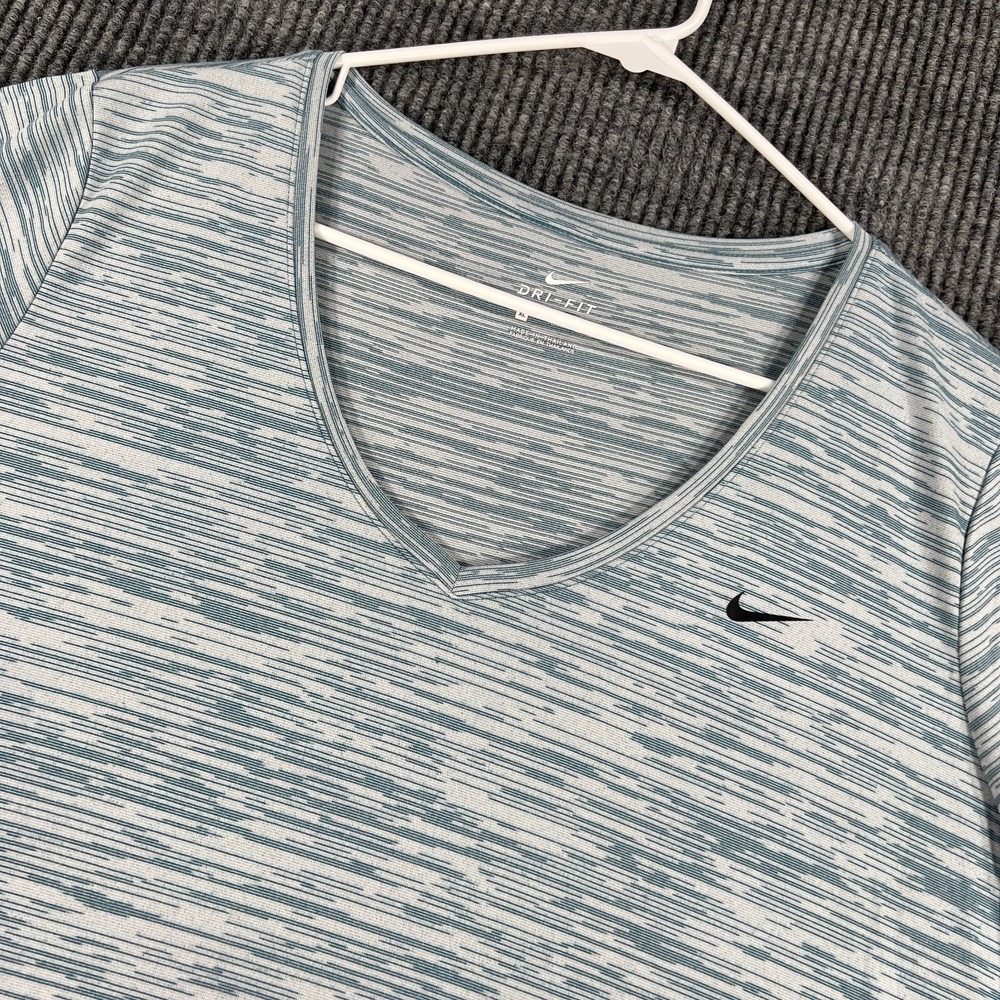 Nike Shirt Womens XL Extra Large Blue Short Sleeve V Neck Dri Fit‎ Casual Active